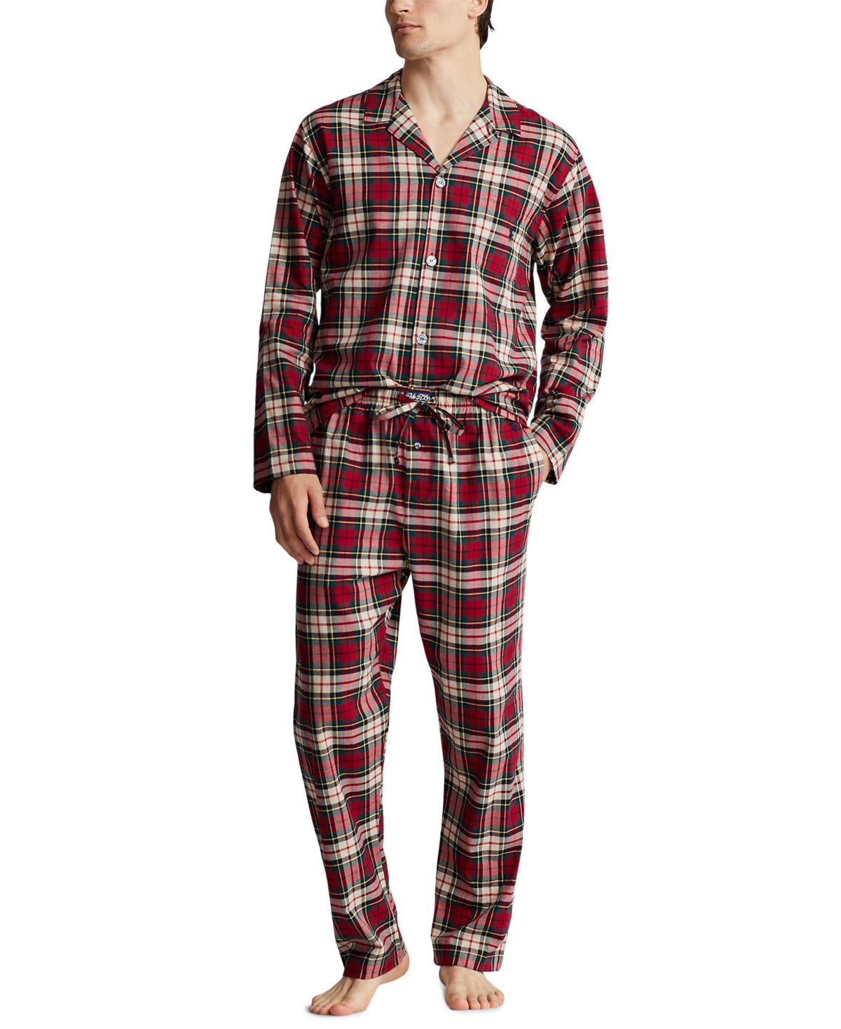 Polo Ralph Lauren Mens Flannel Button Down Pajama Set Plaid Red White XL