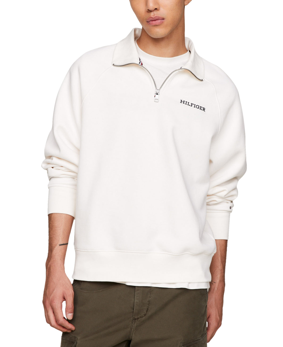 Tommy Hilfiger Mens Regular fit Quarter zip Sweatshirt Large Grey Solid