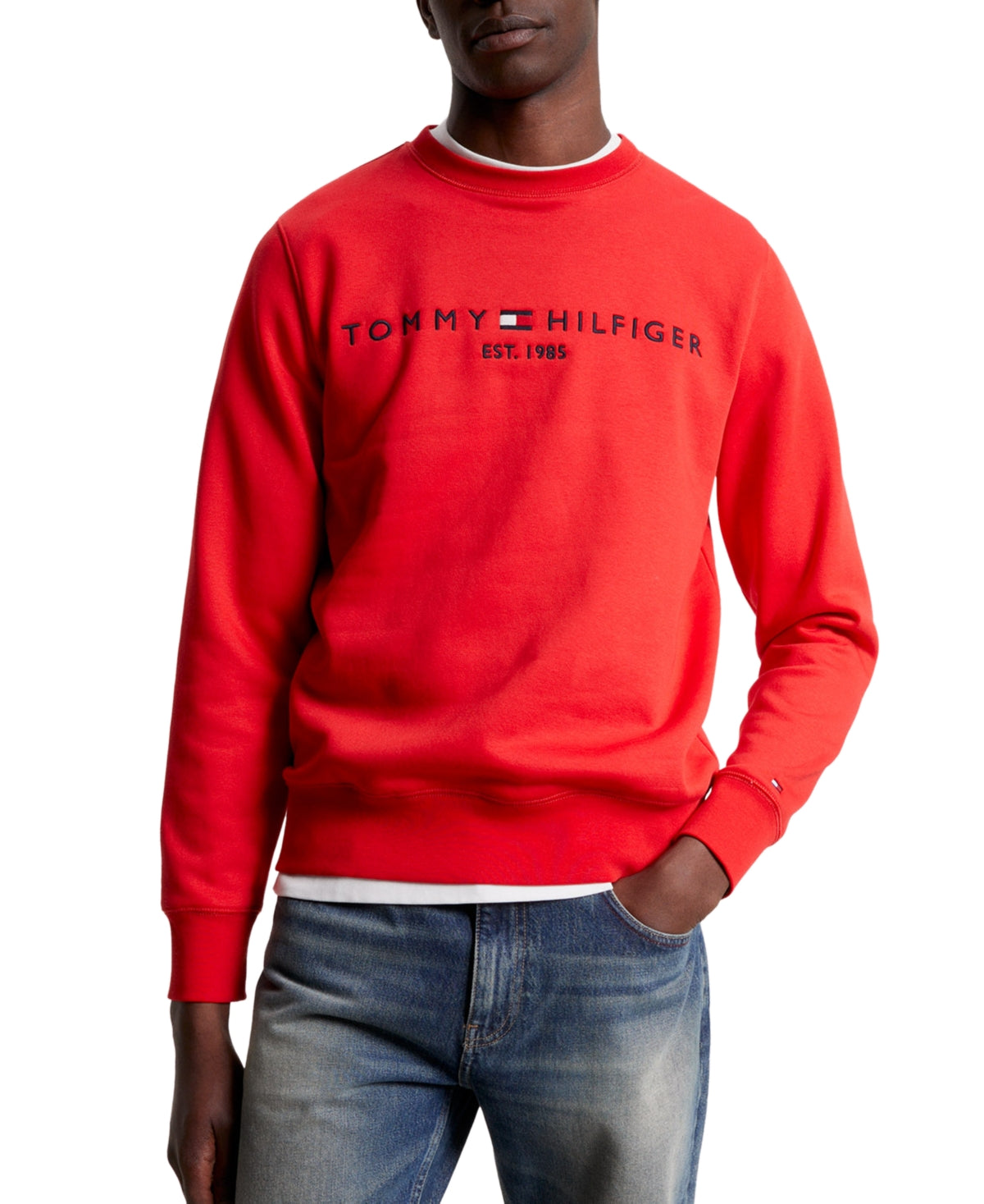 Tommy Hilfiger Men's Embroidered Logo Fleece Sweatshirt Fireworks Red XL