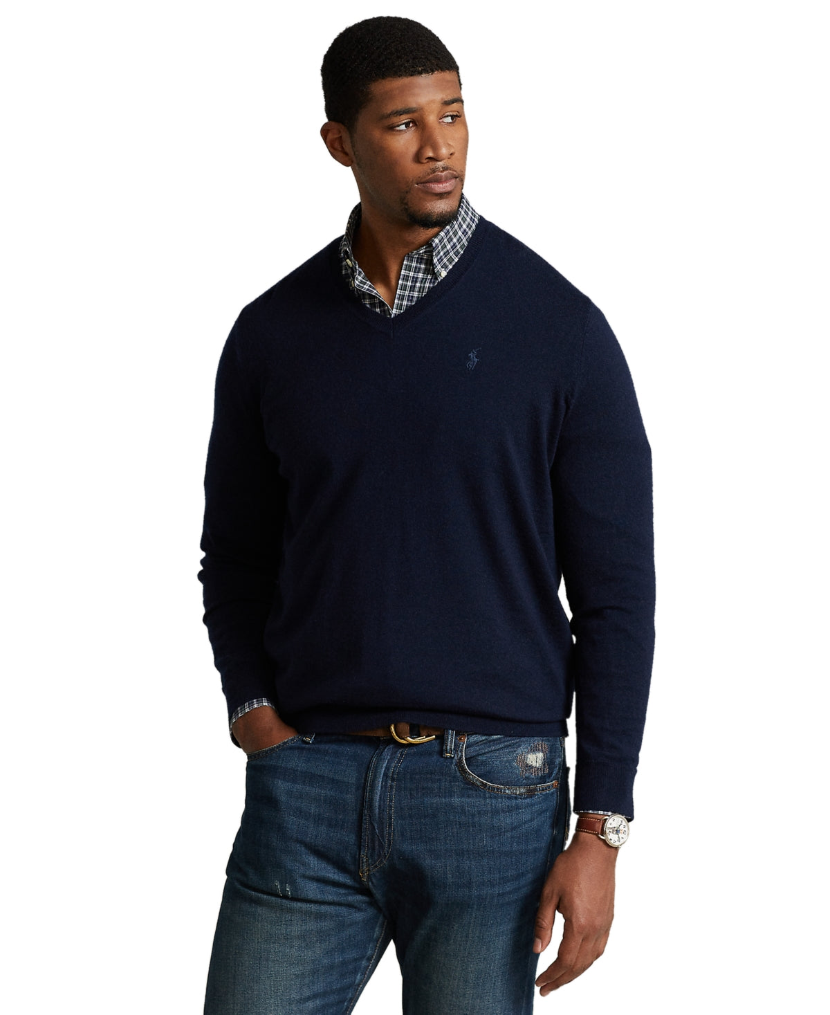 Polo Ralph Lauren Mens Big Tall Washable Wool V Neck Sweater Navy Blue 3XB