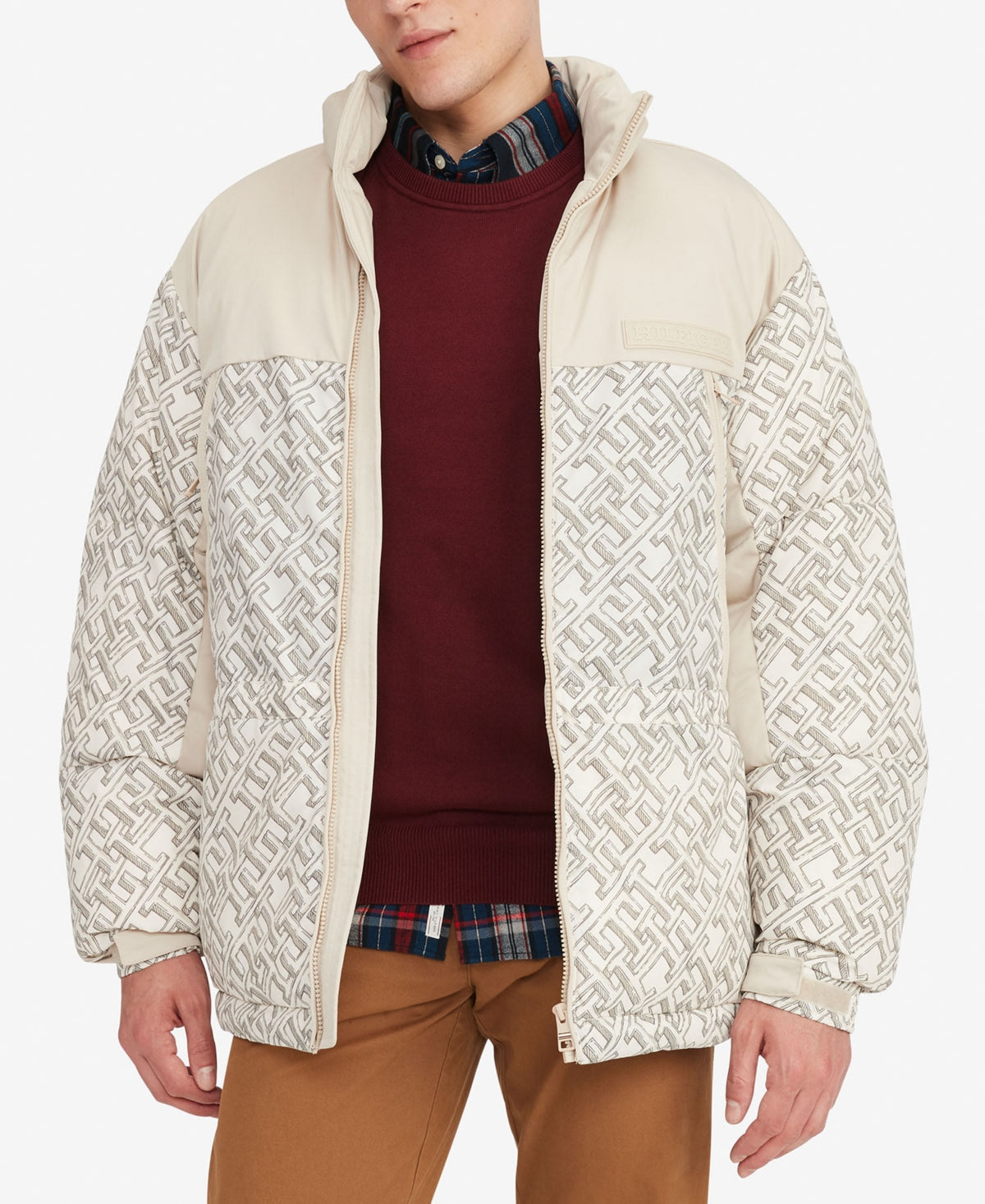 Tommy Hilfiger Men's New York Sketch Monogram Puffer Jacket Coat White XXL