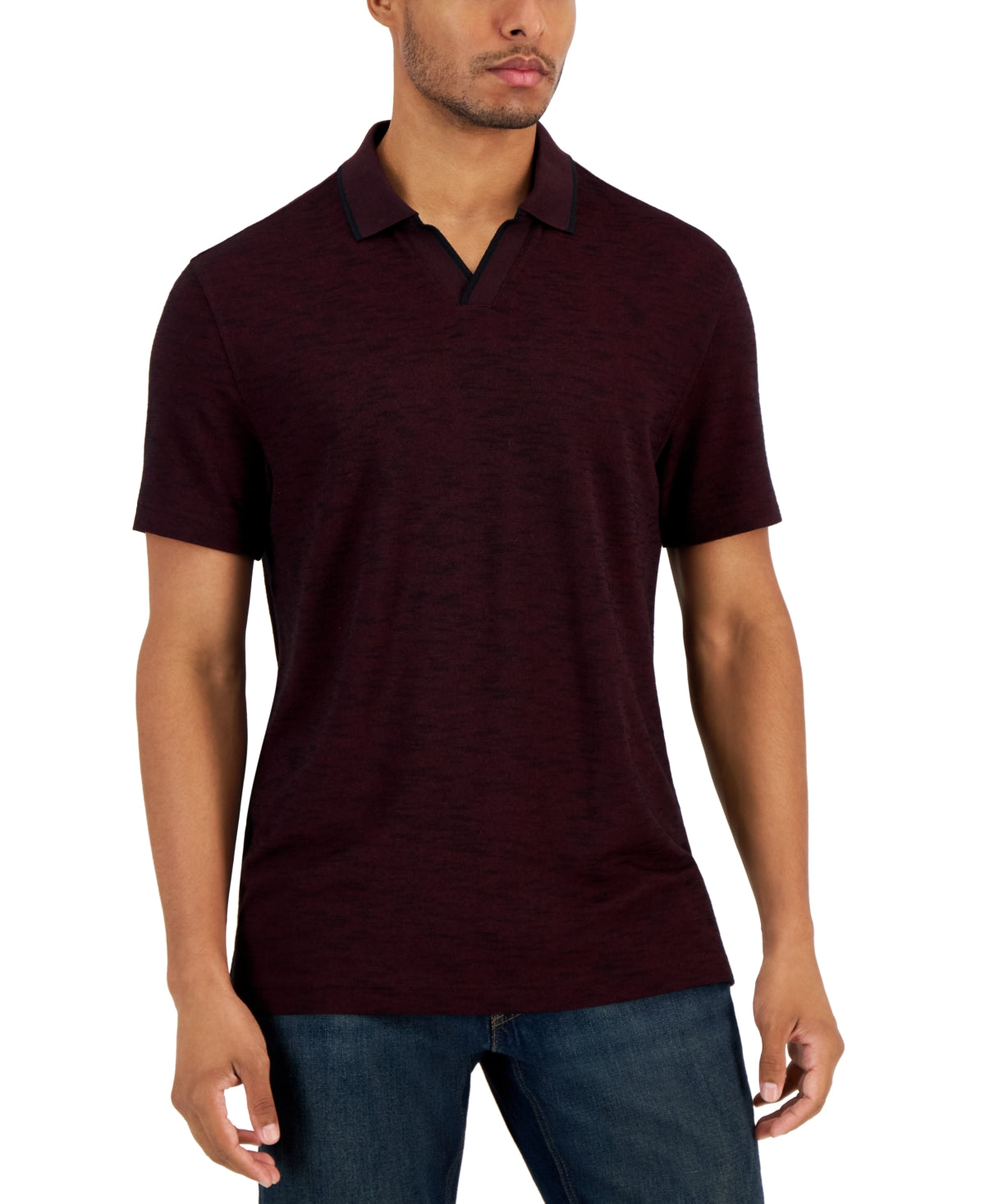 Alfani Men's Johnny Collar Short Sleeve Polo Shirt Maroon Banner Red 2XL