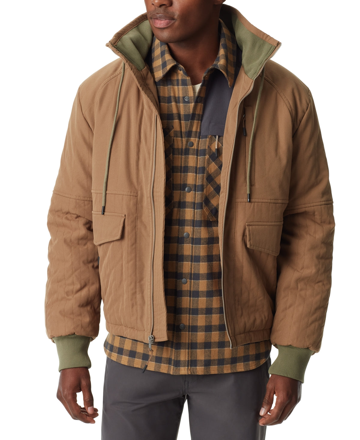 BASS OUTDOOR Mens Quilted Bomber Jacket Coat Brown Medium