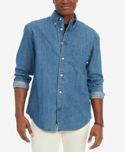 Tommy Hilfiger Mens Classic Fit Button Down Shirt Indigo Blue Small
