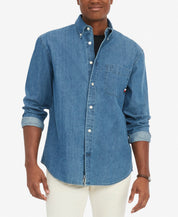 Tommy Hilfiger Mens Classic Fit Button Down Shirt Indigo Blue Small