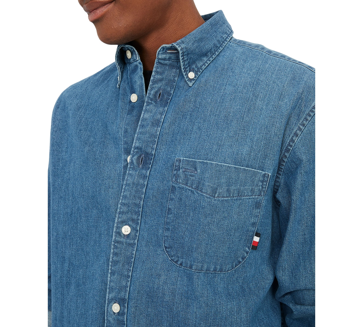 Tommy Hilfiger Mens Button Down Denim Shirt Indigo Small