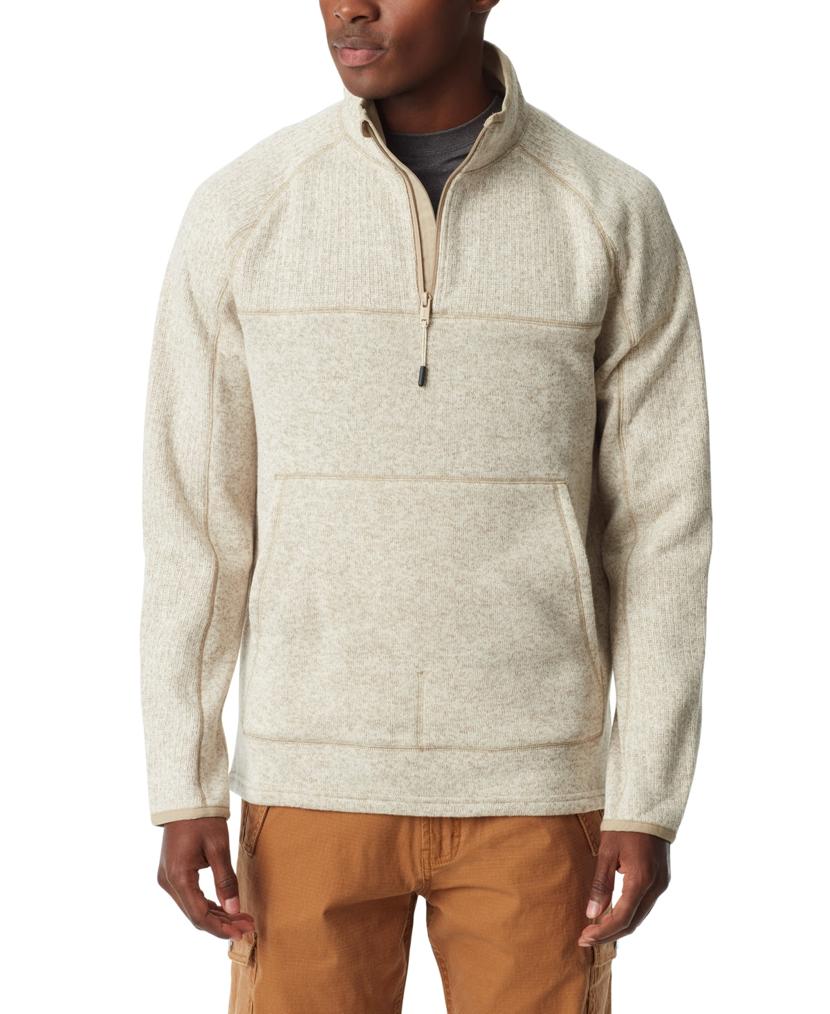 BASS Outdoor Men's Quarter Zip Long Sleeve Sweater Sweatshirt Beige Small