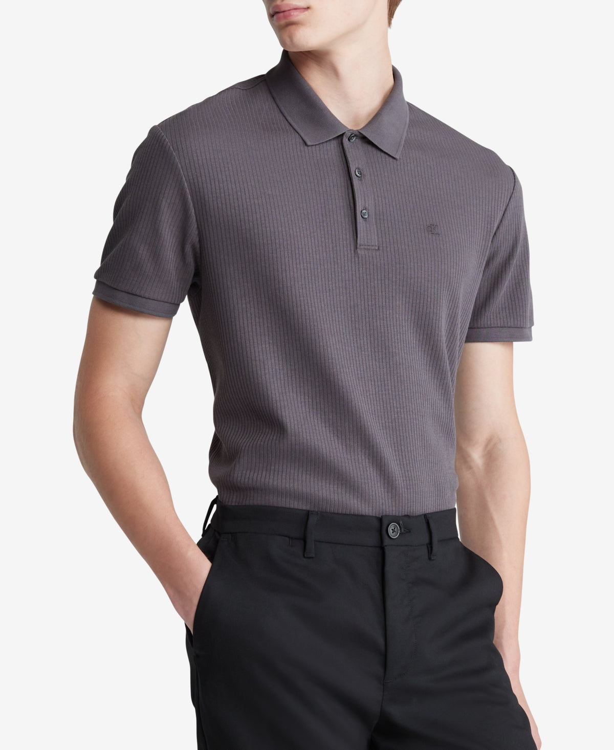 Calvin Klein Mens Regular Fit Drop Needle Short Sleeve Polo Shirt Grey Medium