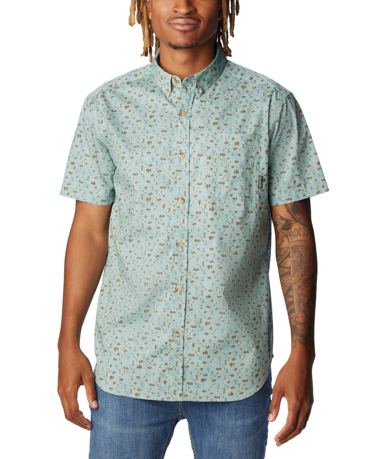 Columbia Mens Rapid Rivers Plaid Short Sleeve Button Down Shirt Blue Medium