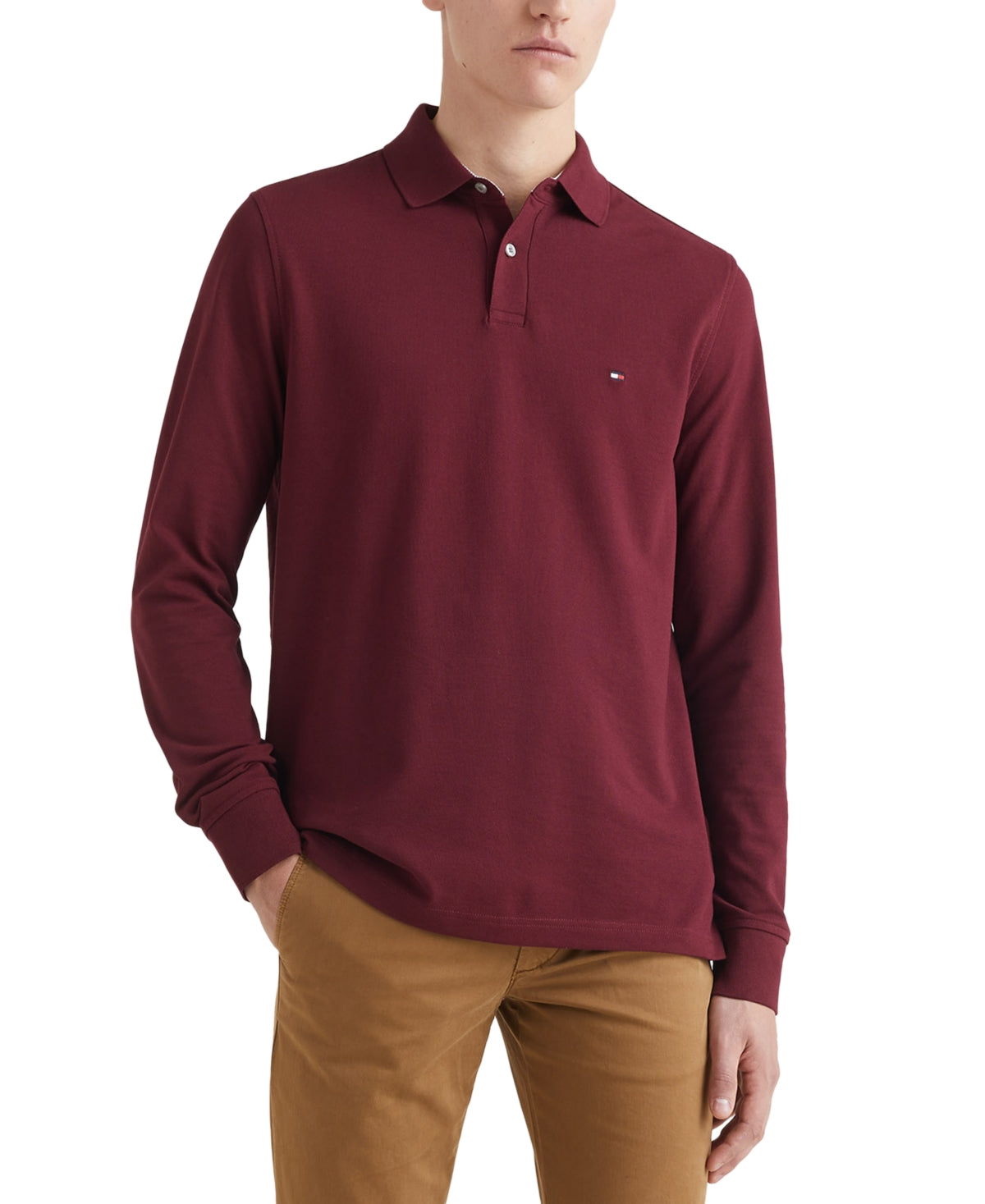 Tommy Hilfiger Mens 1985 Regular Fit Long Polo Shirt Sleeve Rouge 2XL