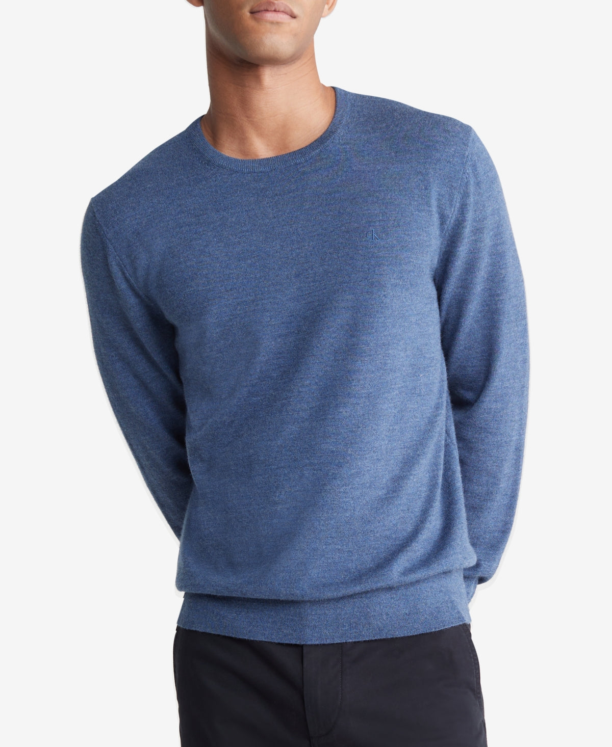Calvin Klein Mens Regular fit Long Sleeve Crewneck Sweater 2XL Crew Neck Blue Solid