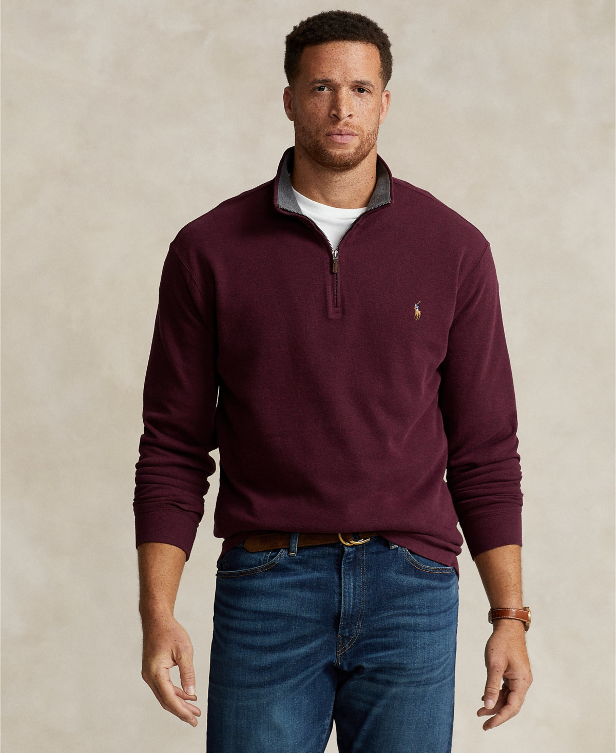 Polo Ralph Lauren Mens Estate Rib Quarter Zip Pullover Sweater 4LT 4XLT Wine Red