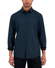 Alfani Mens Long Sleeve Geo Print Button Down Shirt Dark Blue Small