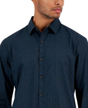 Alfani Mens Long Sleeve Geo Print Button Down Shirt Dark Blue Small