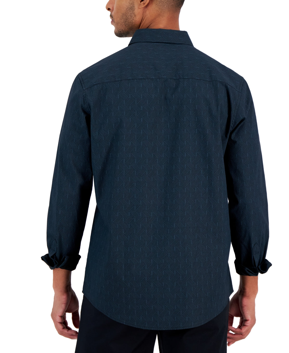 Alfani Mens Regular fit Long Sleeve Button-Up Shirt Medium Black Geometric