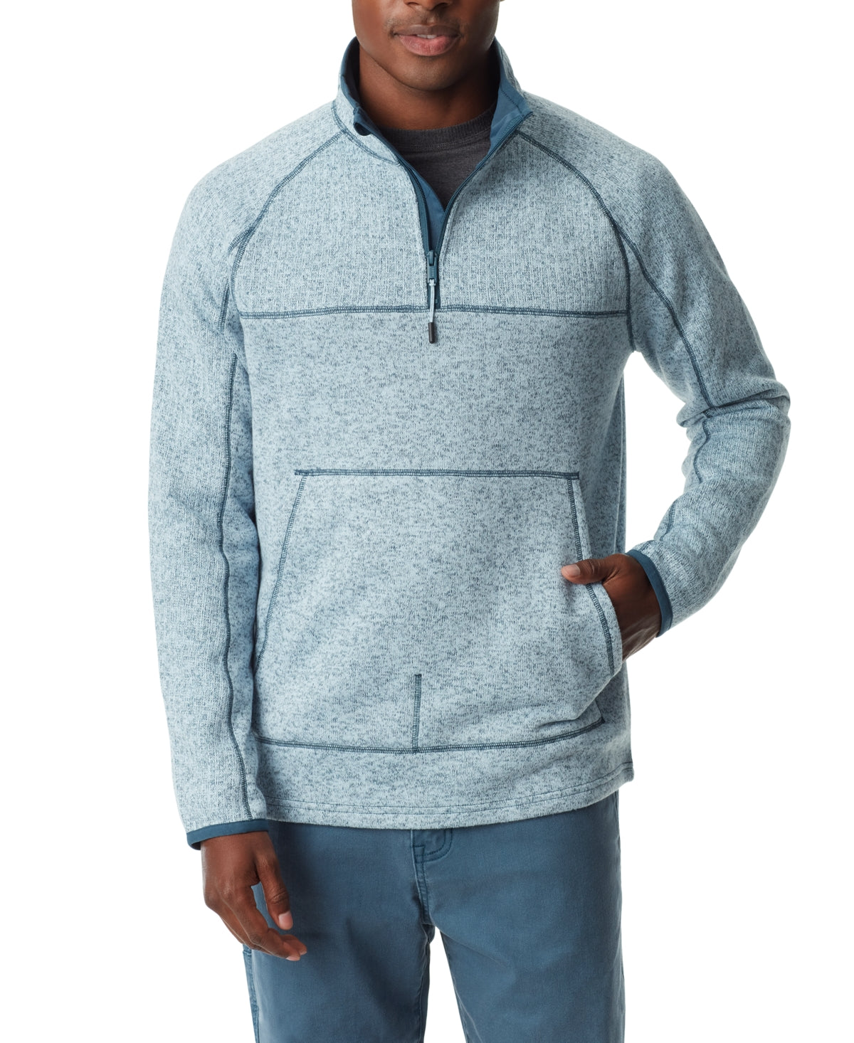 BASS OUTDOOR Mens Quarter Zip Long Sleeve Sweater Orion Blue Medium