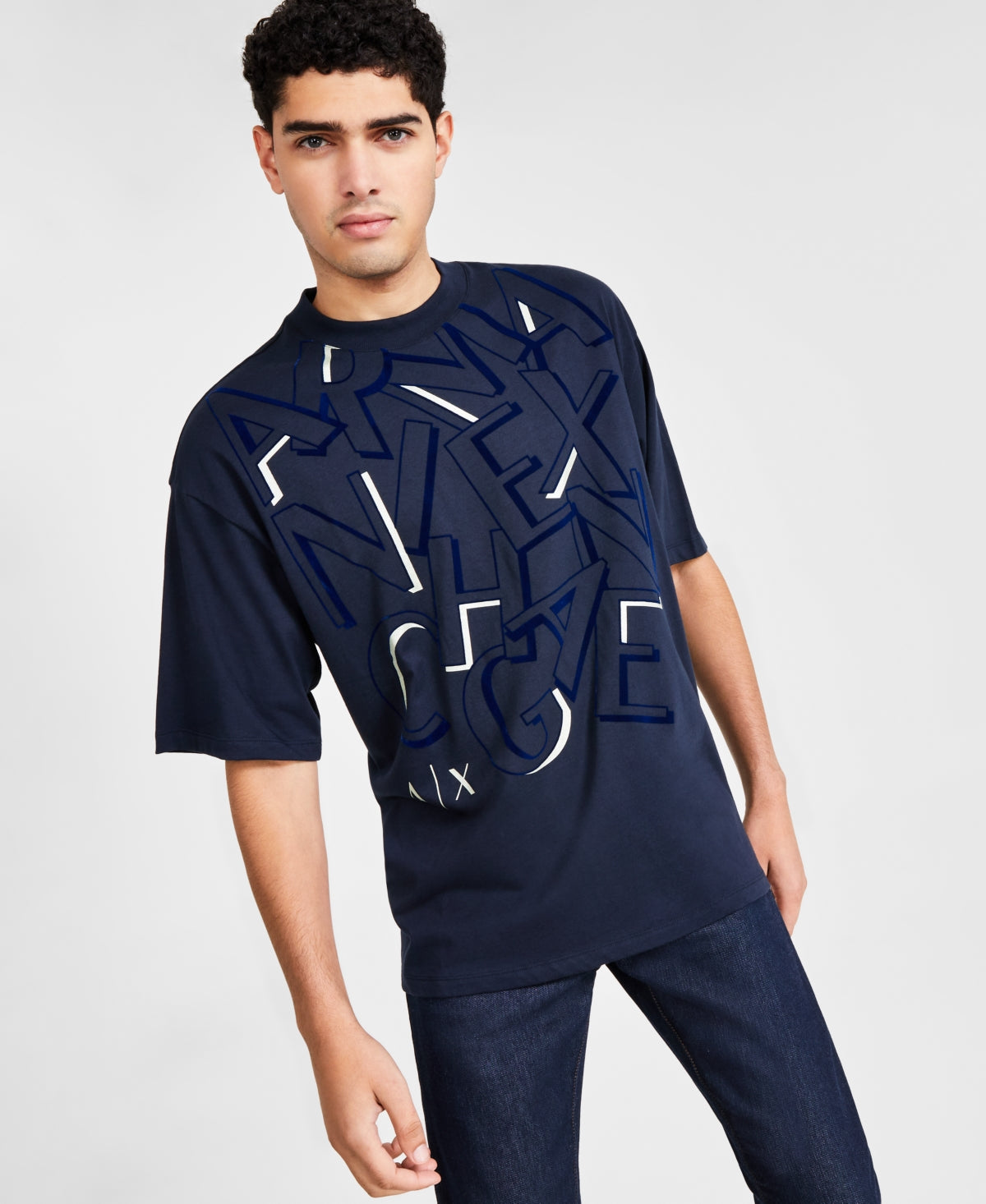 AX Armani Exchange Mens Relaxed Fit Short Sleeve T Shirt Navy XL