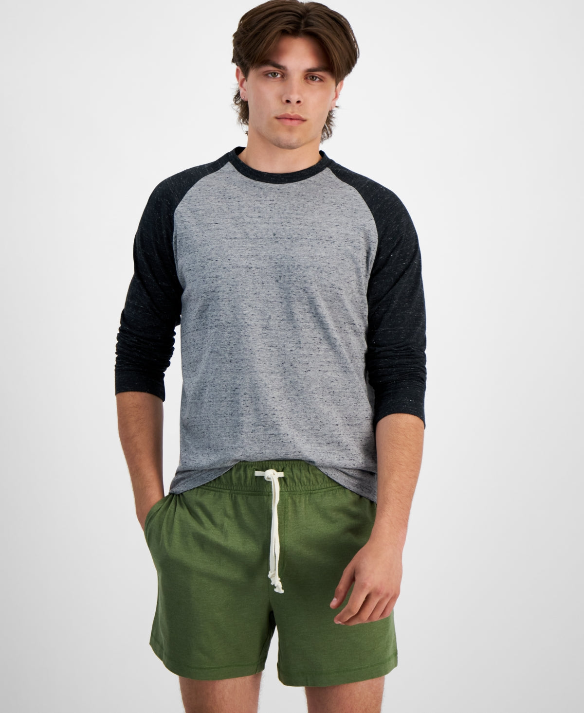 Sun + Stone Men's Long Sleeve Raglan T Shirt Slate Grey Small