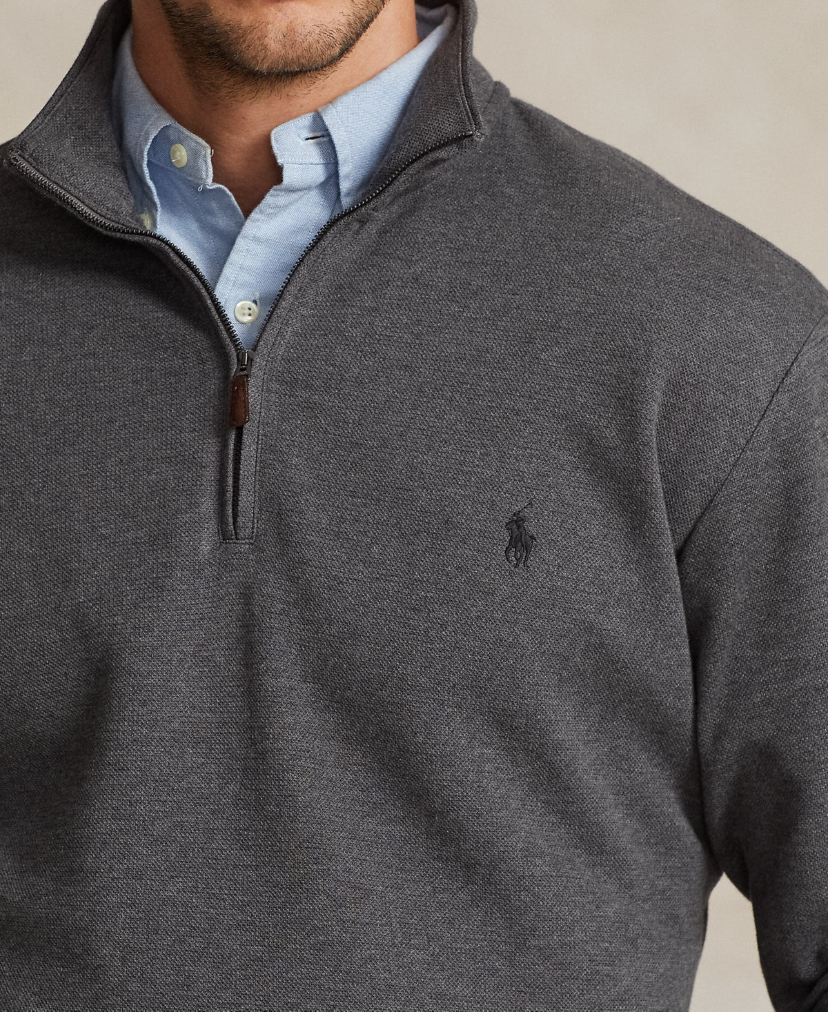 Polo Ralph Lauren Mens Big & Tall Double-Knit Mesh Quarter-Zip Sweater XLT Grey