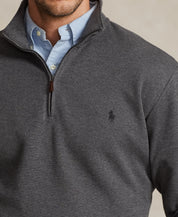 Polo Ralph Lauren Mens Big & Tall Double-Knit Mesh Quarter-Zip Sweater XLT Grey