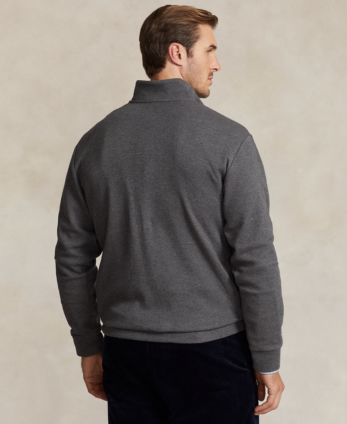 Polo Ralph Lauren Mens Big & Tall Double-Knit Mesh Quarter-Zip Sweater XLT Grey