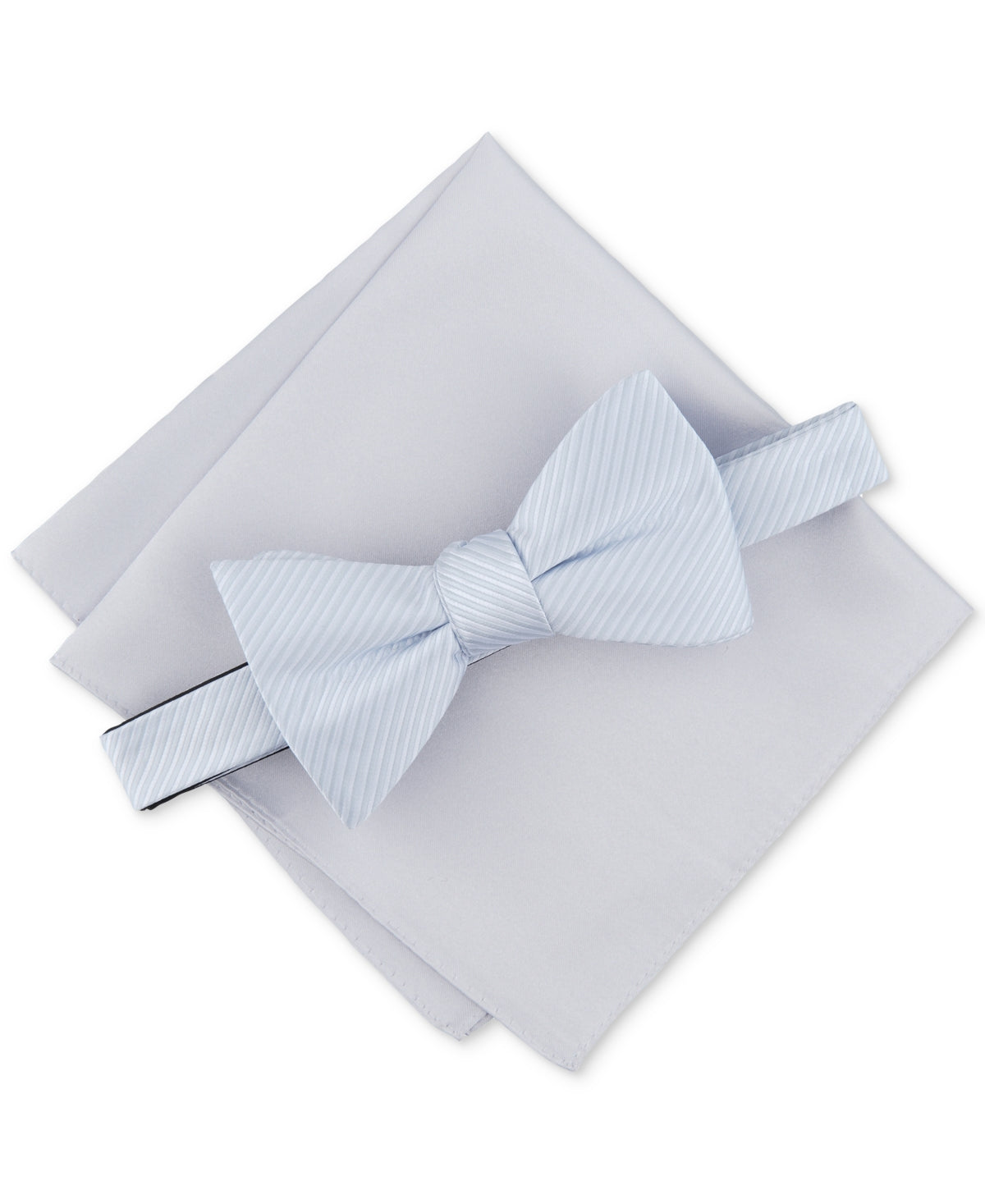Alfani Mens Bow Tie Pocket Square One Size Silver Solid Andree