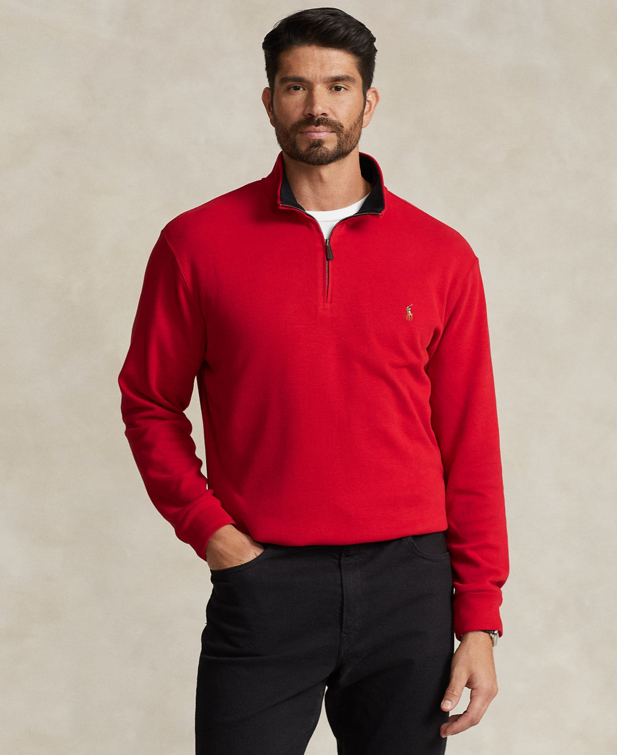 Polo Ralph Lauren Mens Big & Tall Estate-Rib Quarter-Zip Sweater 4XB Red 4XL Big