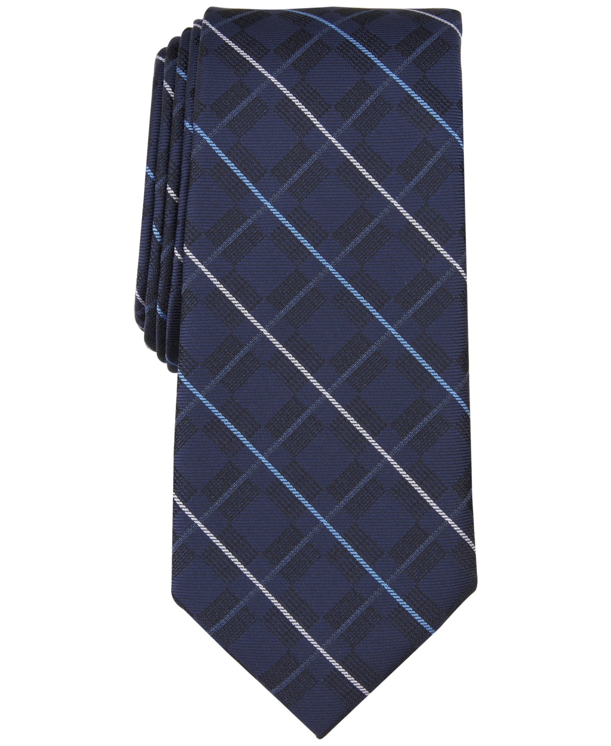 Alfani Men's Tie Canfield Grid Necktie Navy Blue