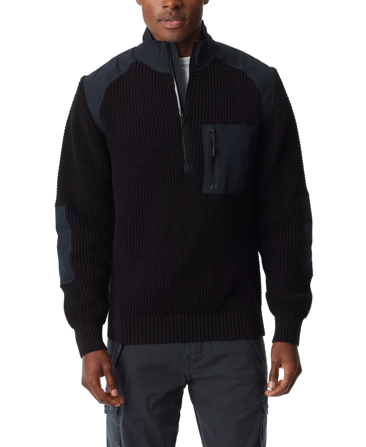BASS OUTDOOR Mens Quarter Zip Long Sleeve Sweater Caviar Black XL