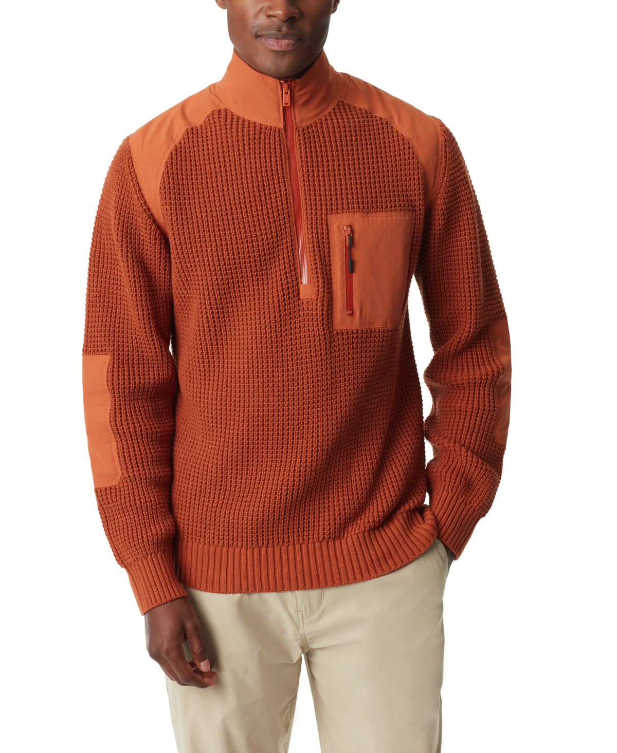 BASS OUTDOOR Mens Quarter Zip Long Sleeve Sweater Burnt Orange Medium