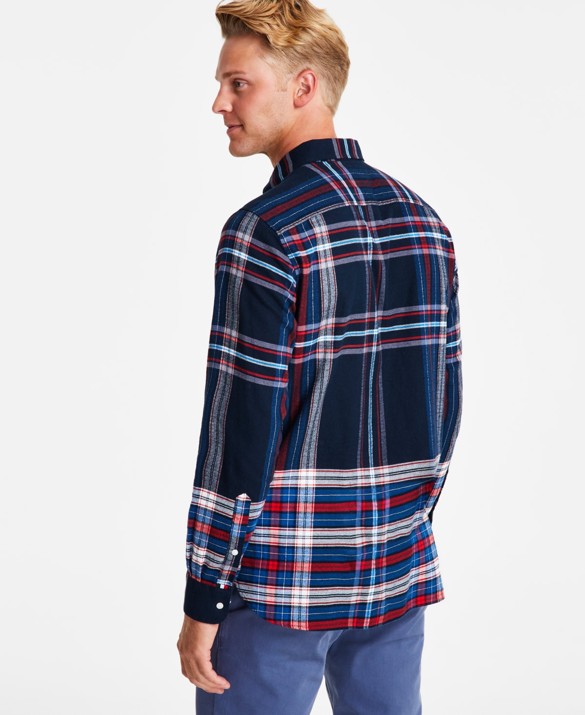 Tommy Hilfiger Mens Gradient Check Regular Fit Button Down Shirt Indigo XL