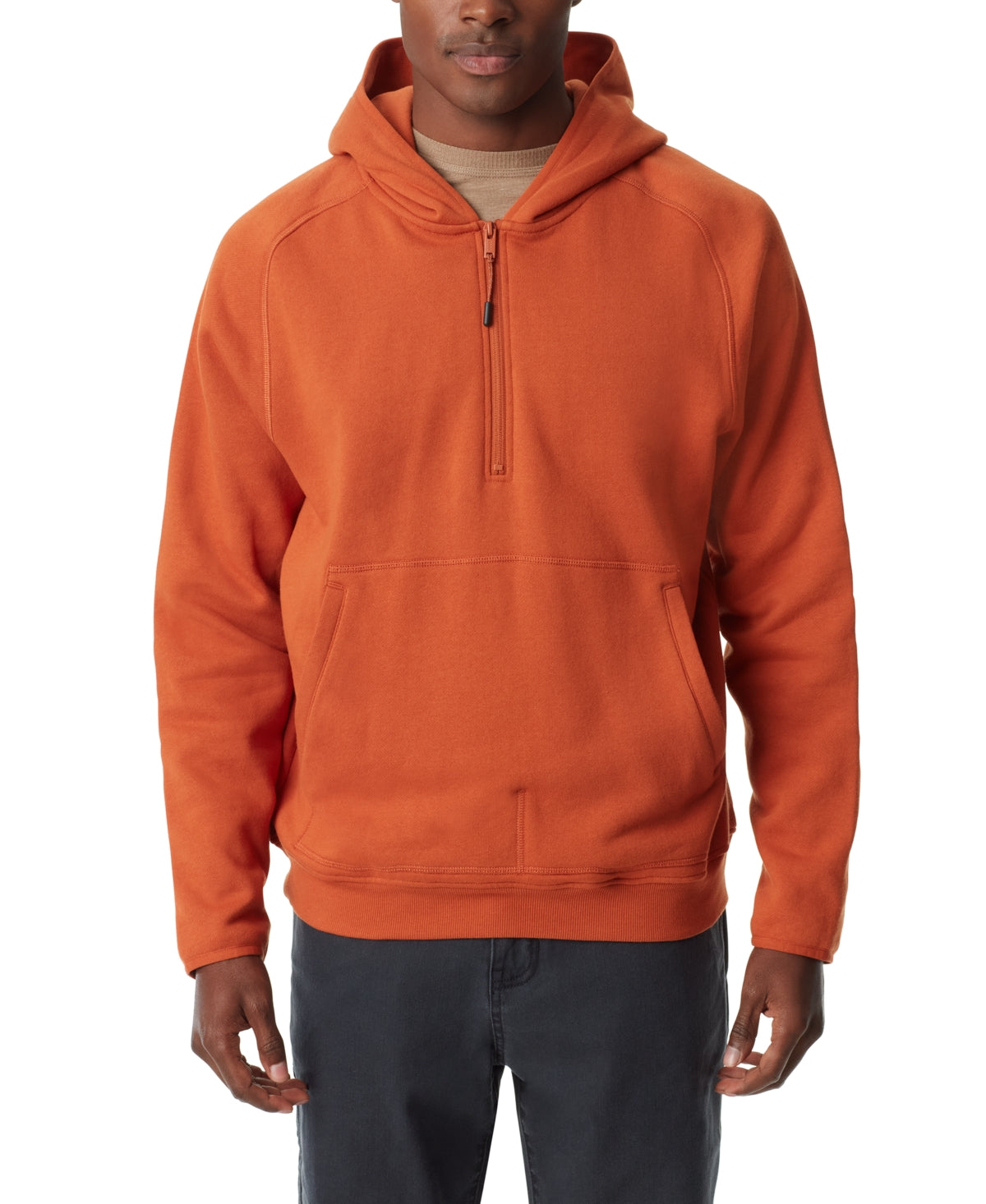 BASS OUTDOOR Men's Quarter Zip Long Sleeve Hoodie Sweatshirt Burnt Orange Small
