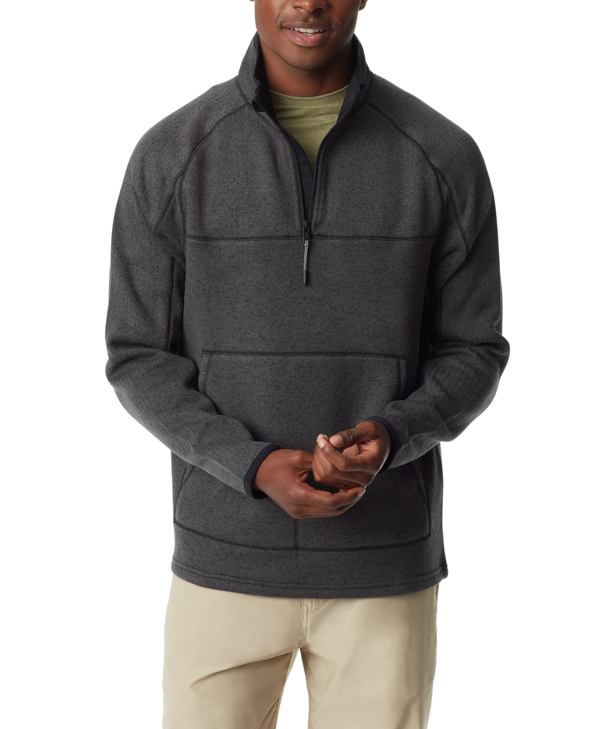 BASS OUTDOOR Mens Quarter Zip Long Sleeve Sweater Forged Iron Grey 2XL
