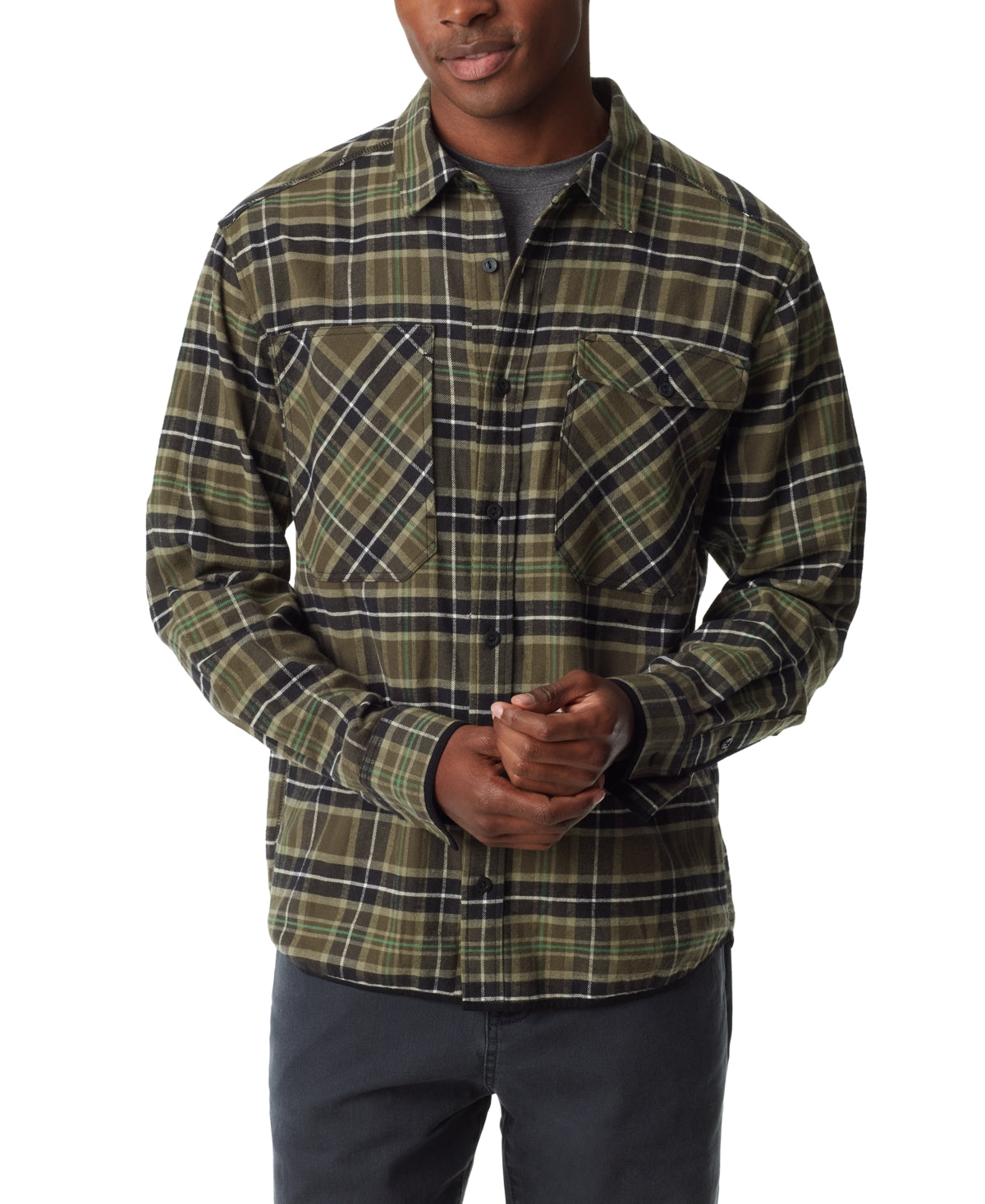 Bass Outdoor Men's Flannel Button Front Long Sleeve Shirt Green Plaid Medium