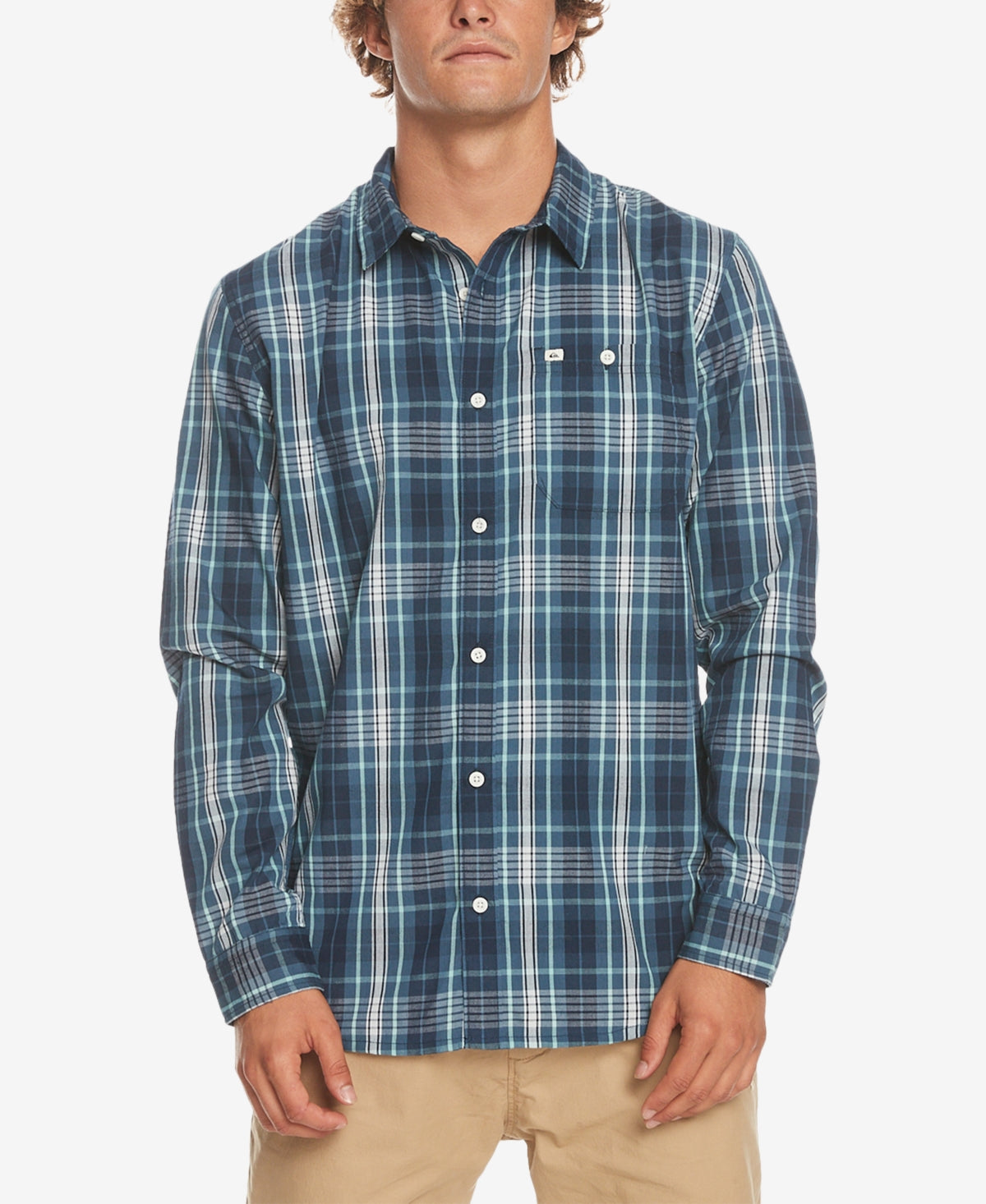 Quiksilver Mens Regular fit Long Sleeve Button-Up Shirt Medium Blue Plaid