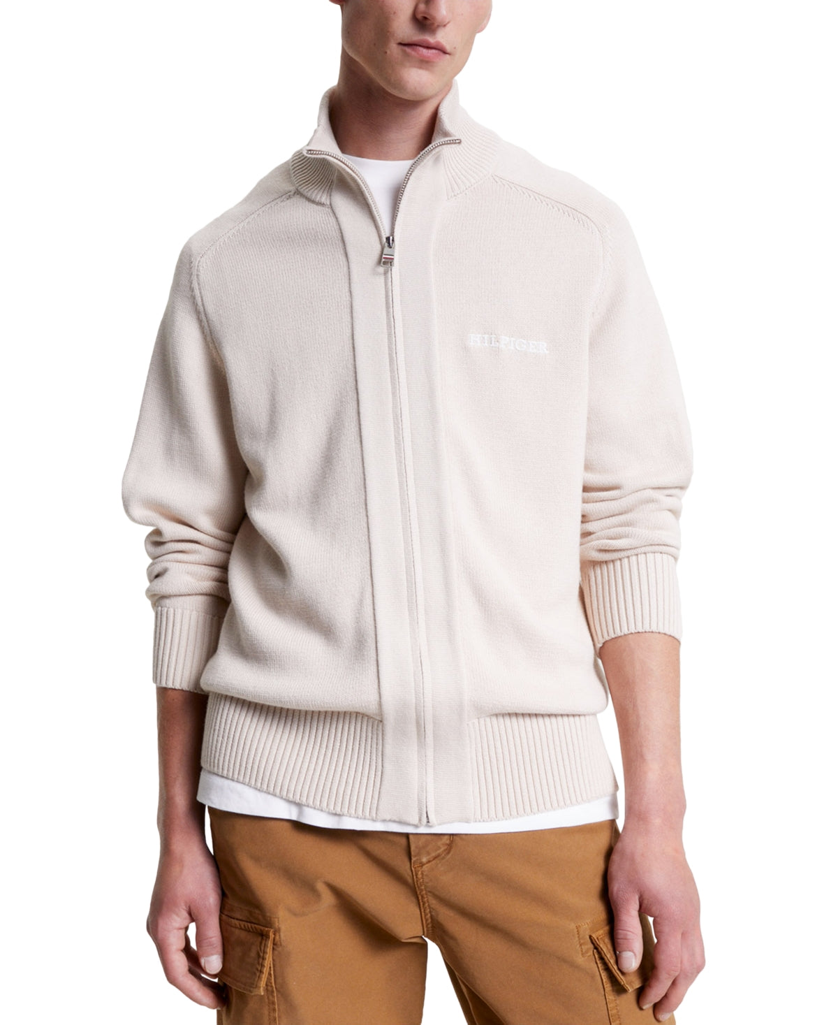 Tommy Hilfiger Men's Chunky Zip Sweater Desert Sky Blue XXL