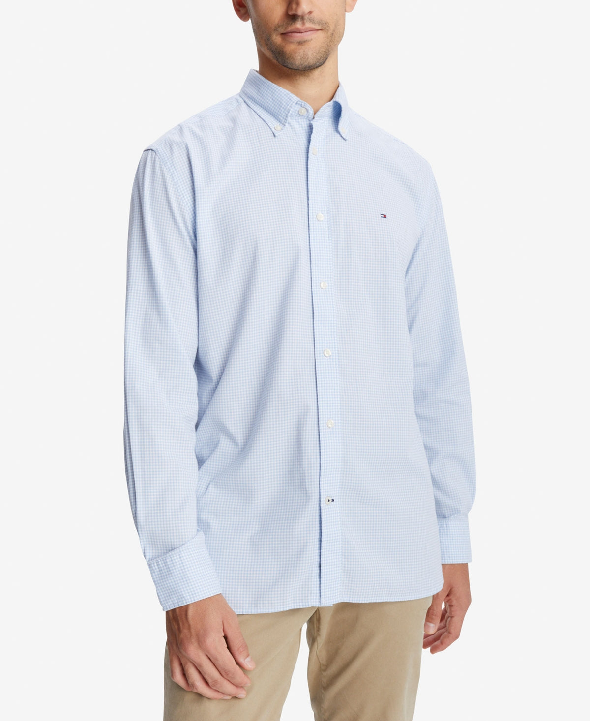 Tommy Hilfiger Mens Classic fit Long Sleeve Button-Up Shirt XL Blue Check