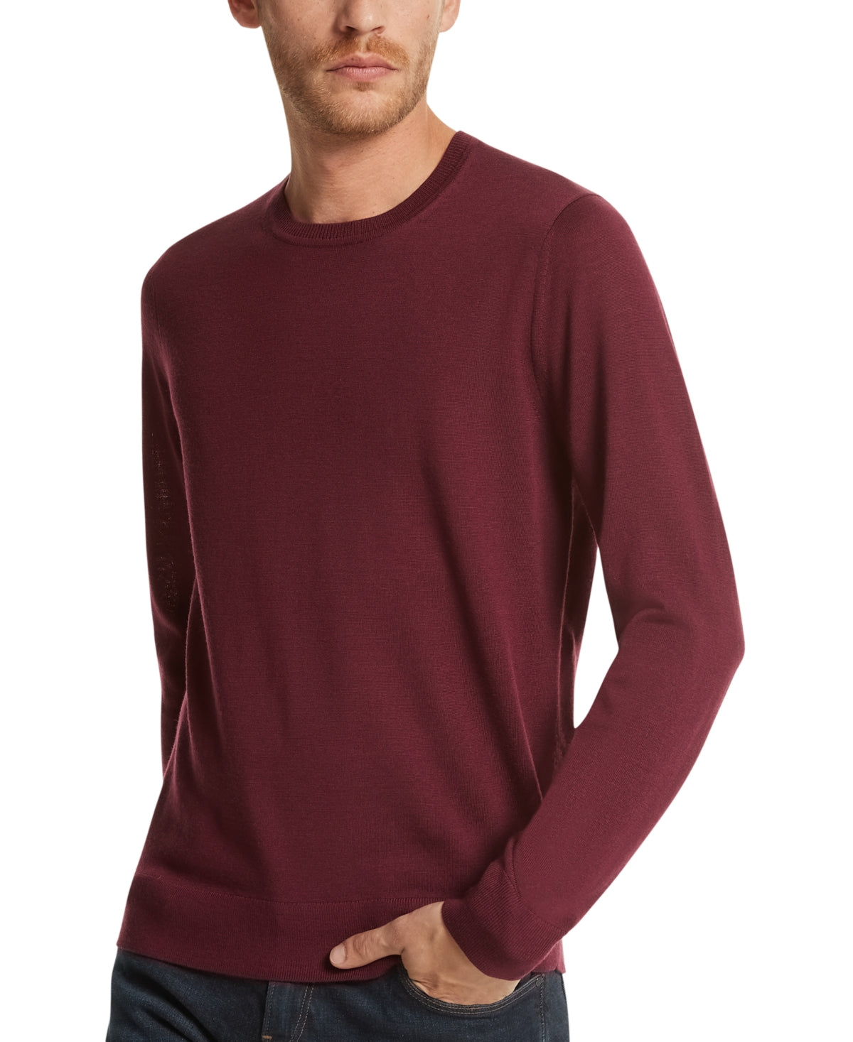 Michael Kors Mens Merino Wool Crewneck Sweater Merlot Melange Red 2XL