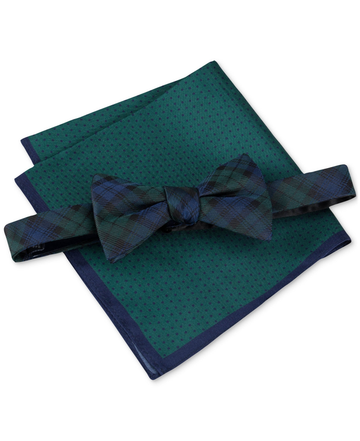 Tommy Hilfiger Men's Necktie Holiday Plaid Bow Tie Navy Green