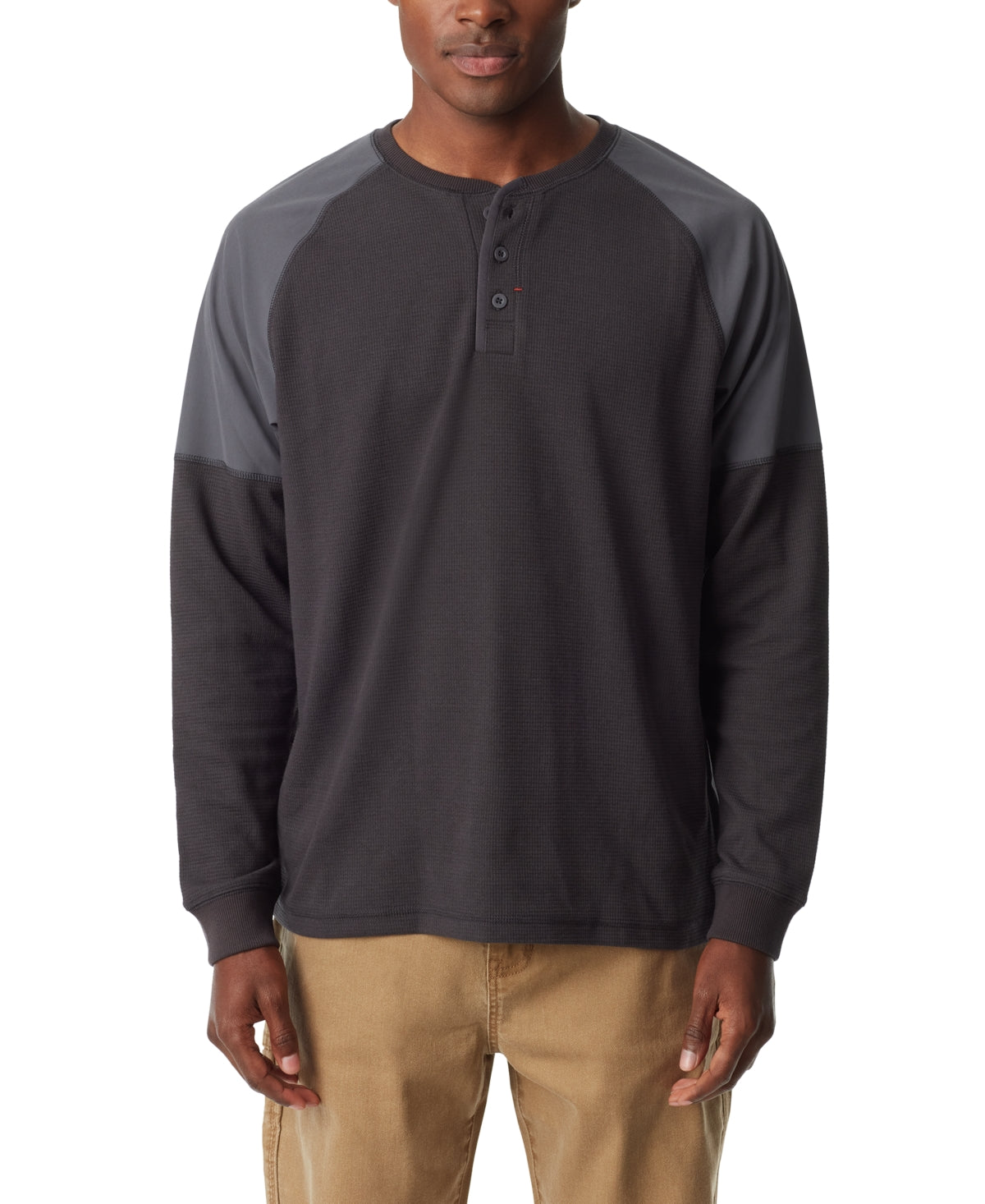 Bass Outdoor Men's Thermal Raglan Sleeve Henley Shirt Forged Iron Grey 2XL