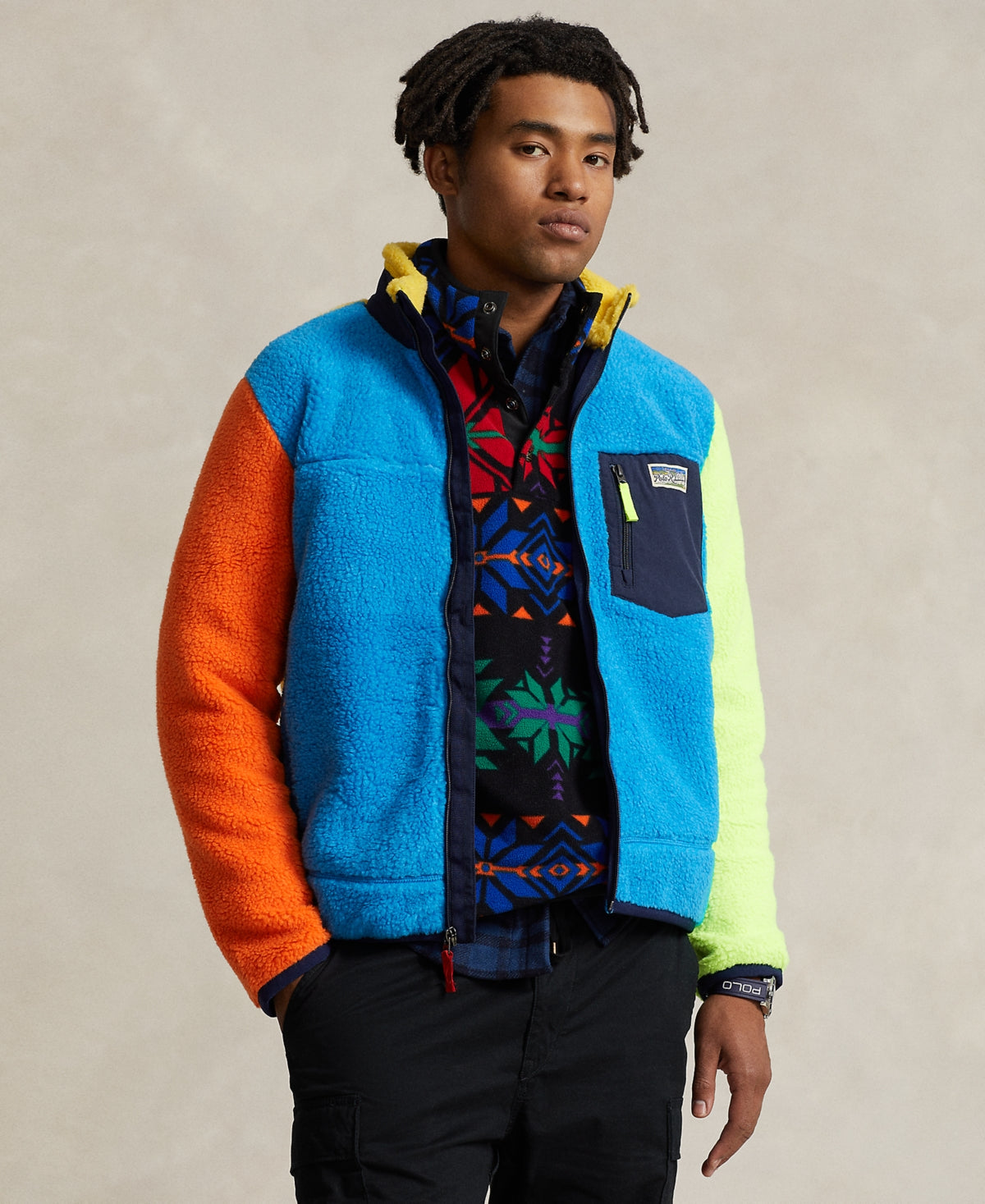 Polo Ralph Lauren Men's Color-Blocked Pile Fleece Jacket XXL 2XL Blue Ocean