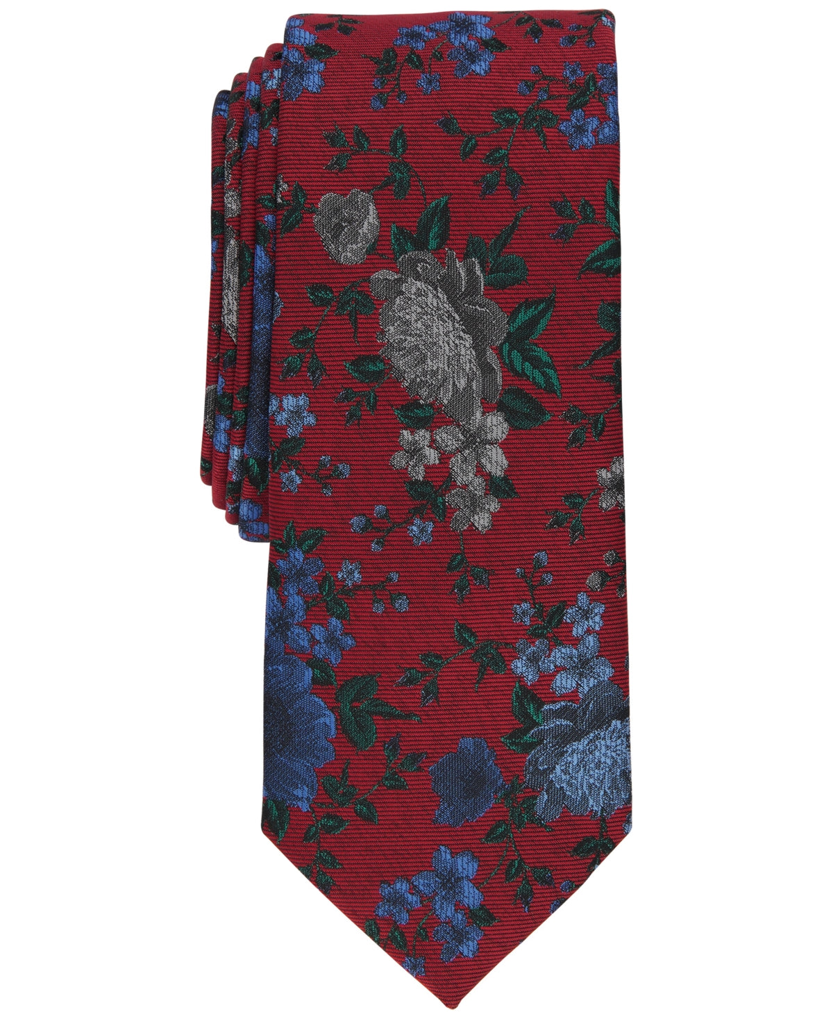 Bar III Mens Bristol Floral Skinny Tie Red Necktie