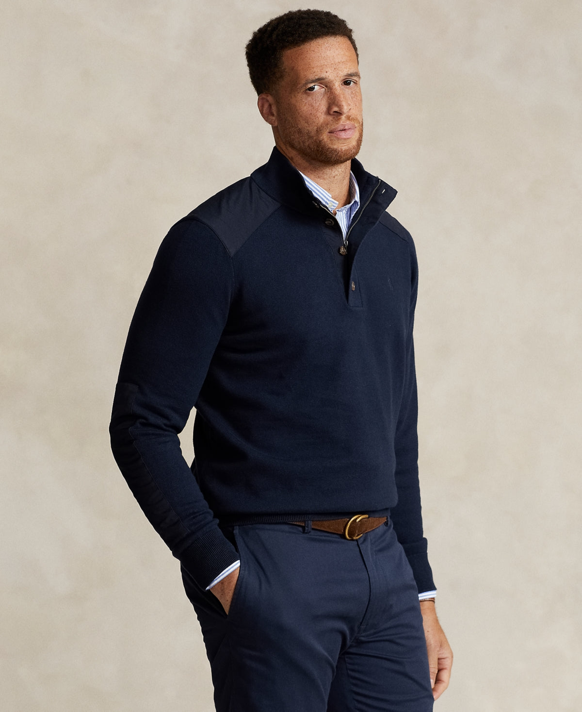 Big & Tall Polo Ralph Lauren Hybrid Quarter Zip Sweater 3XB Navy Blue 3XL Big