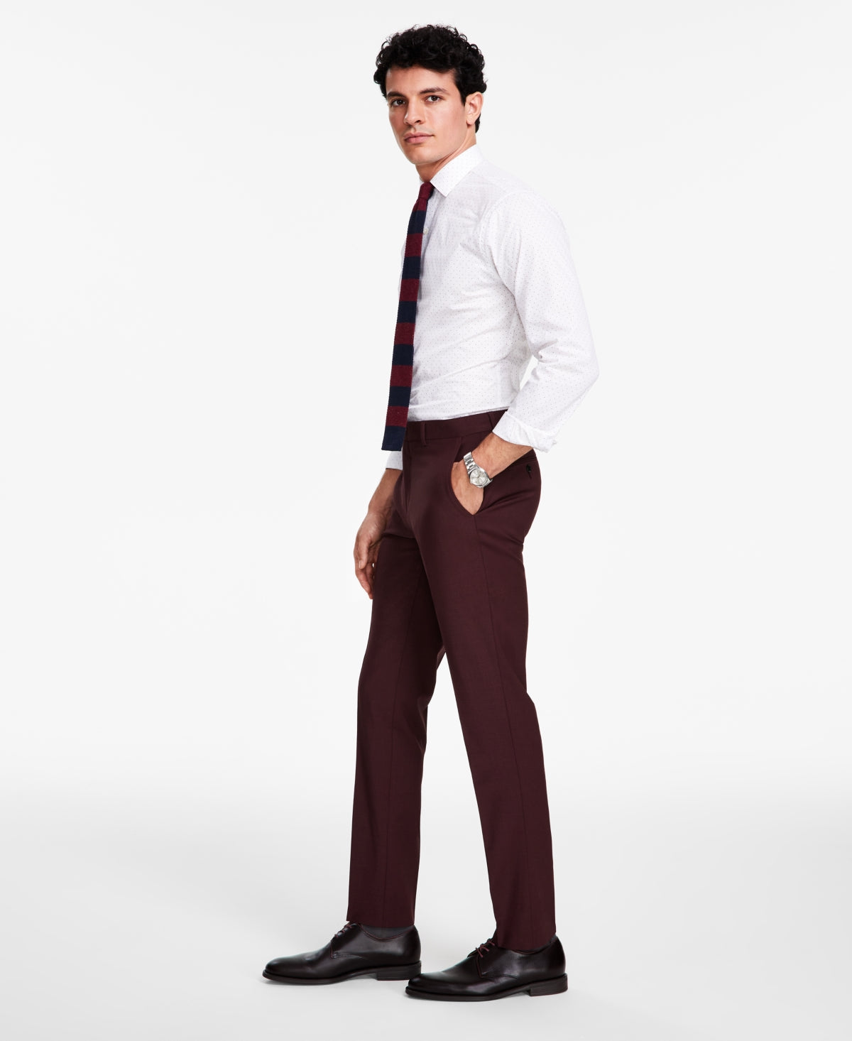 Bar III Men's Slim Fit Solid Suit Dress Pant Burgundy 38 x 32
