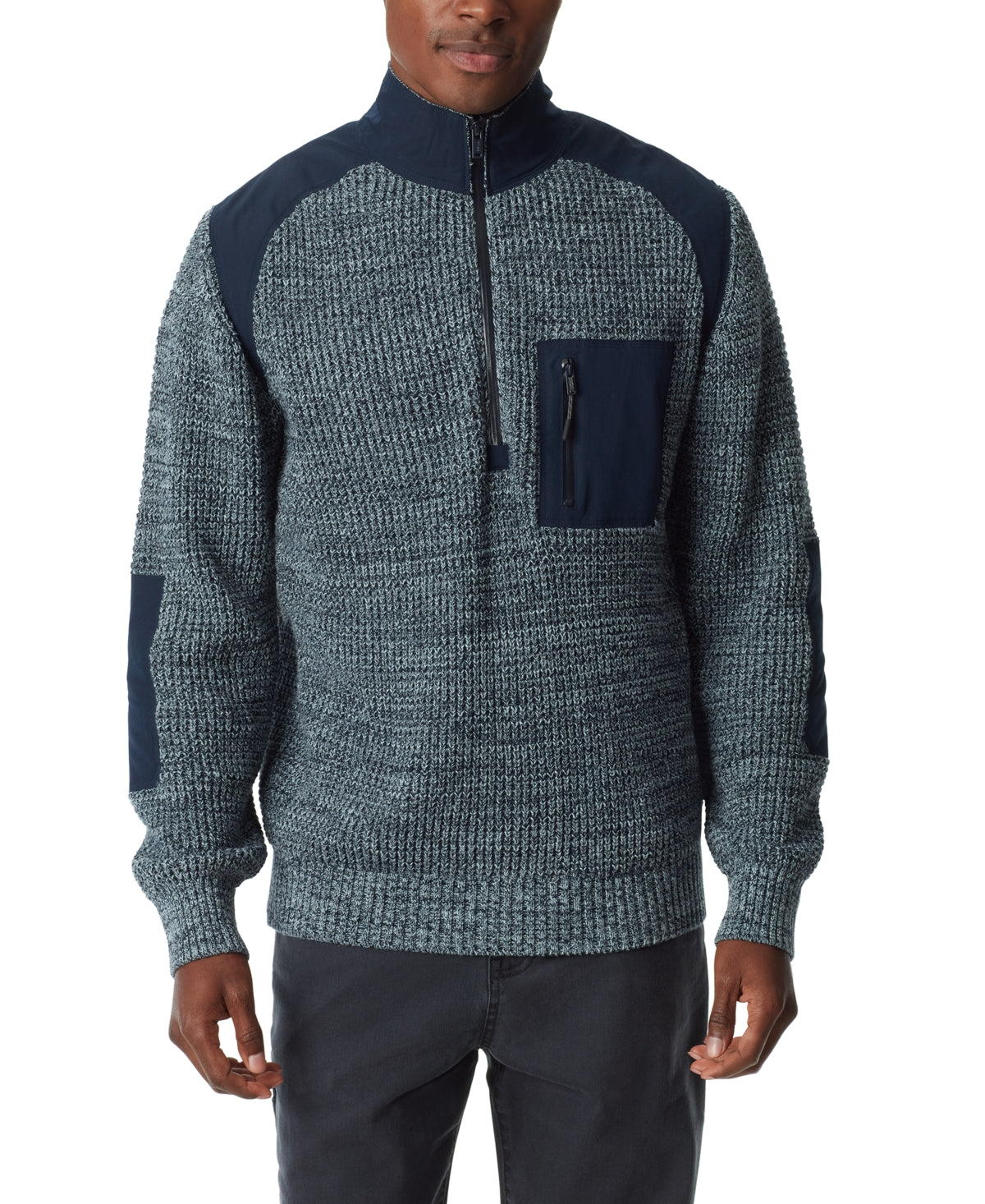 BASS OUTDOOR Mens Quarter Zip Long Sleeve Sweater Celestial Blue Small