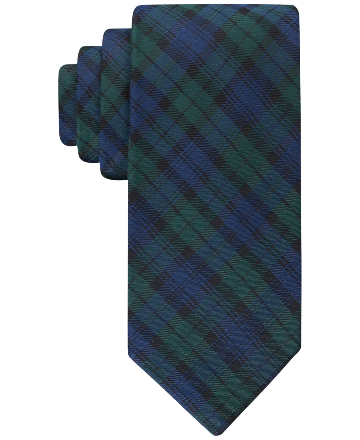 Tommy Hilfiger Mens Black Watch Tartan Neck Tie Green Navy Blue