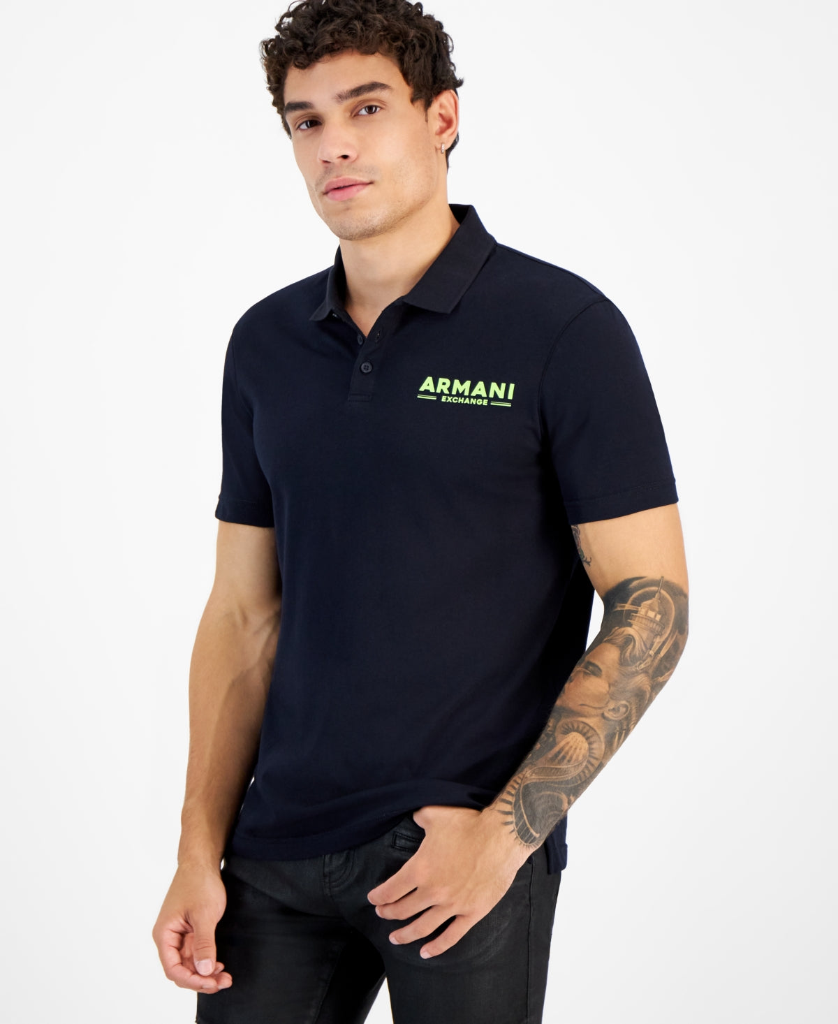AX Armani Exchange Mens Logo Short Sleeve Polo Shirt Deep Navylime 2XL