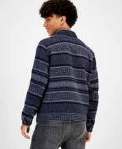 Sun Stone Men's Jacquard Trucker Jacket Navy Blue Combo XL