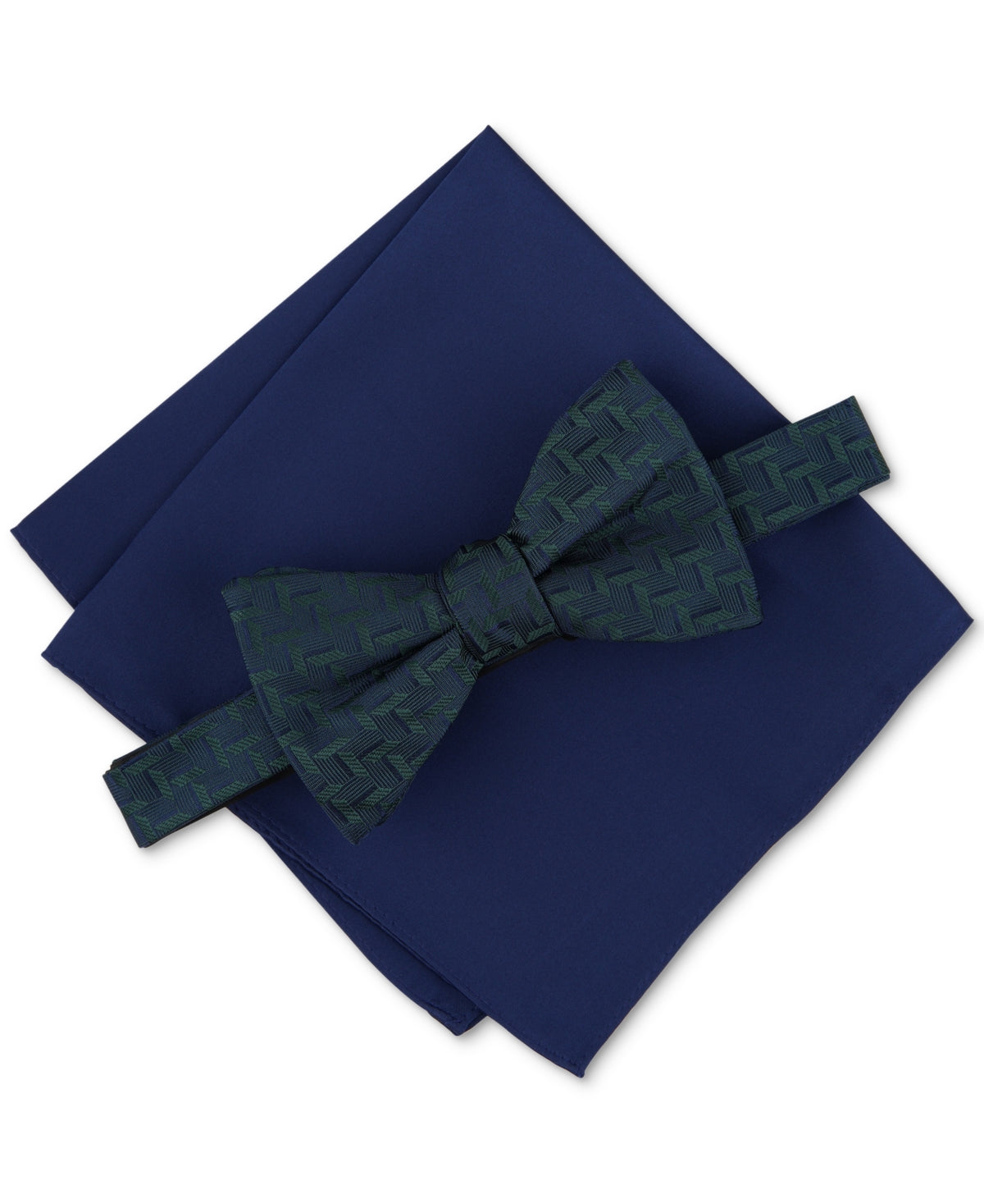 Alfani Mens Classic fit Bow Tie Necktie Pocket Square One Size Blue Geometric