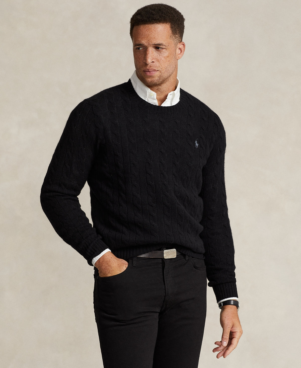 Polo Ralph Lauren Mens Big Tall Cable Knit Wool Cashmere Sweater 2LT 2XLT Black